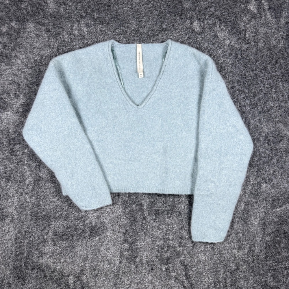 The Group by Babaton Luxe Cashmere V-Neck Cropped Sweater Blue 2XS 90036